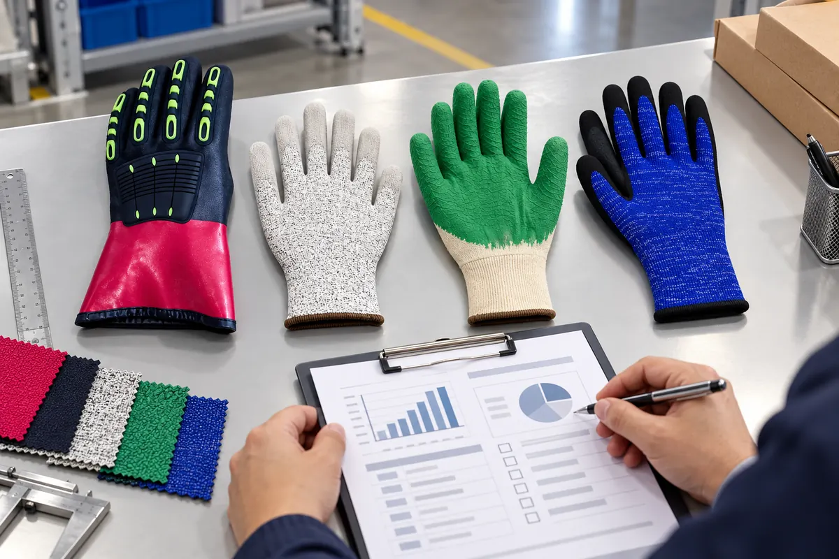 Buyer reviewing protective glove test reports and compliance documents
