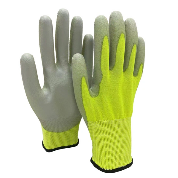18-Gauge A5 Cut-Resistant PU-Coated Work Gloves (PU108)-fluorescent yellow