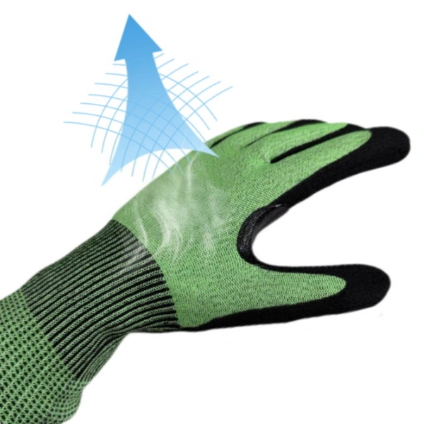 A6 Cut-Resistant Gloves - 13 Gauge Nitrile Sandy Coating, Extended Cuff-Breathability