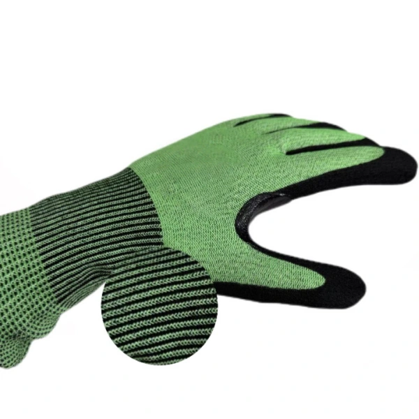 A6 Cut-Resistant Gloves - 13 Gauge Nitrile Sandy Coating, Extended Cuff-Elastic cuffs