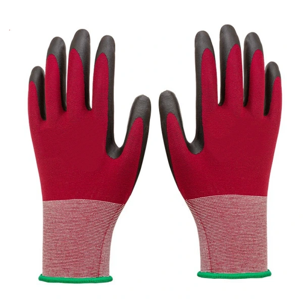 Foam Nitrile Coated Gloves 21G Nylon Spandex Ultra Thin Grip-hand back