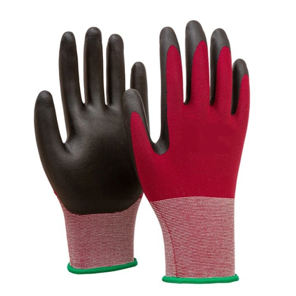 Foam Nitrile Coated Gloves 21G Nylon Spandex Ultra Thin Grip-red