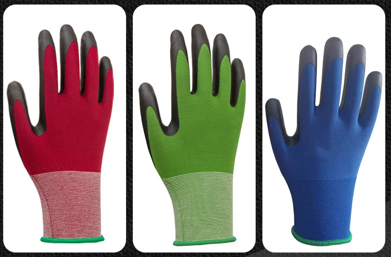 Foam Nitrile Coated Gloves 21G Nylon Spandex-three color
