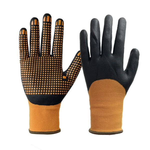 15 Gauge Spandex Nylon Half Nitrile Coated Work Gloves with Micro Foam Dotted Grip(PT-N1801)