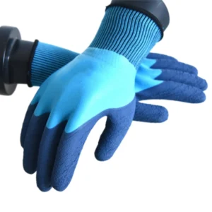 Blue Double Latex Coated Waterproof work Gloves-diplay