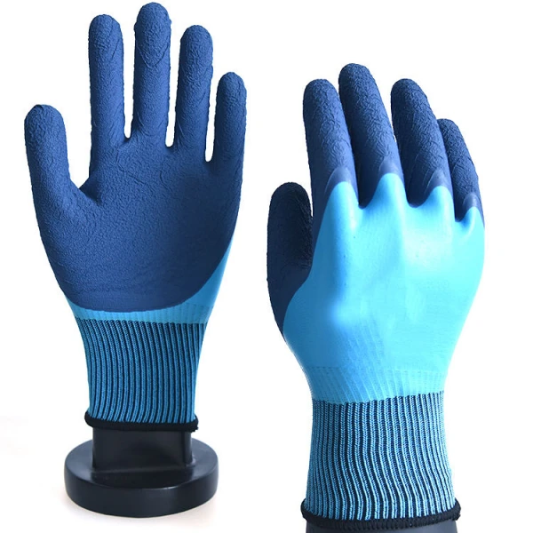 Blue Double Latex Coated Waterproof work Gloves