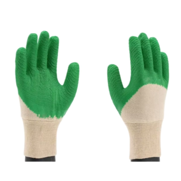 Cotton Interlock Rough Crinkle Latex Coated Gloves-green