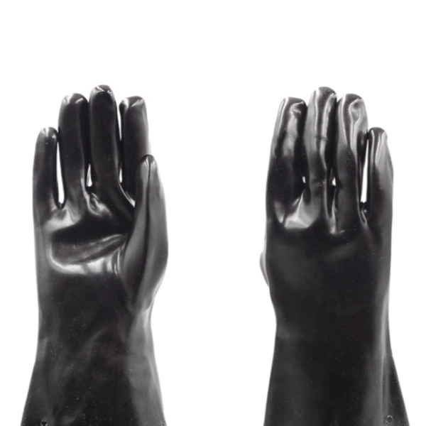 Fleece-Lined Smooth Finish Black PVC Gloves (PVC118)-palm and back of hand