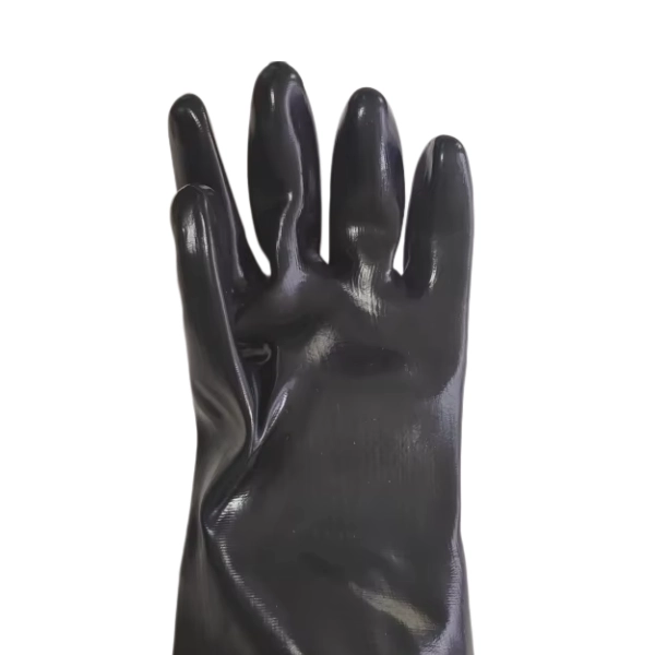 Fleece-Lined Smooth Finish Black PVC Gloves (PVC118)-palm