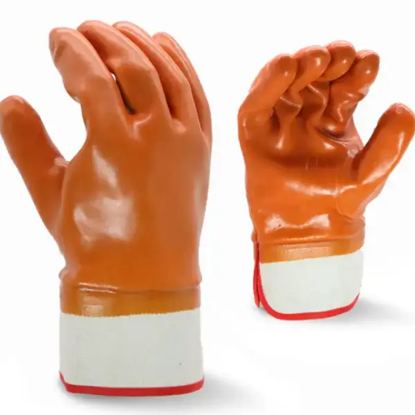 Reusable Industrial Waterproof Orange PVC Coated Gloves Industrial Towel Cloth Lined (PVC115)