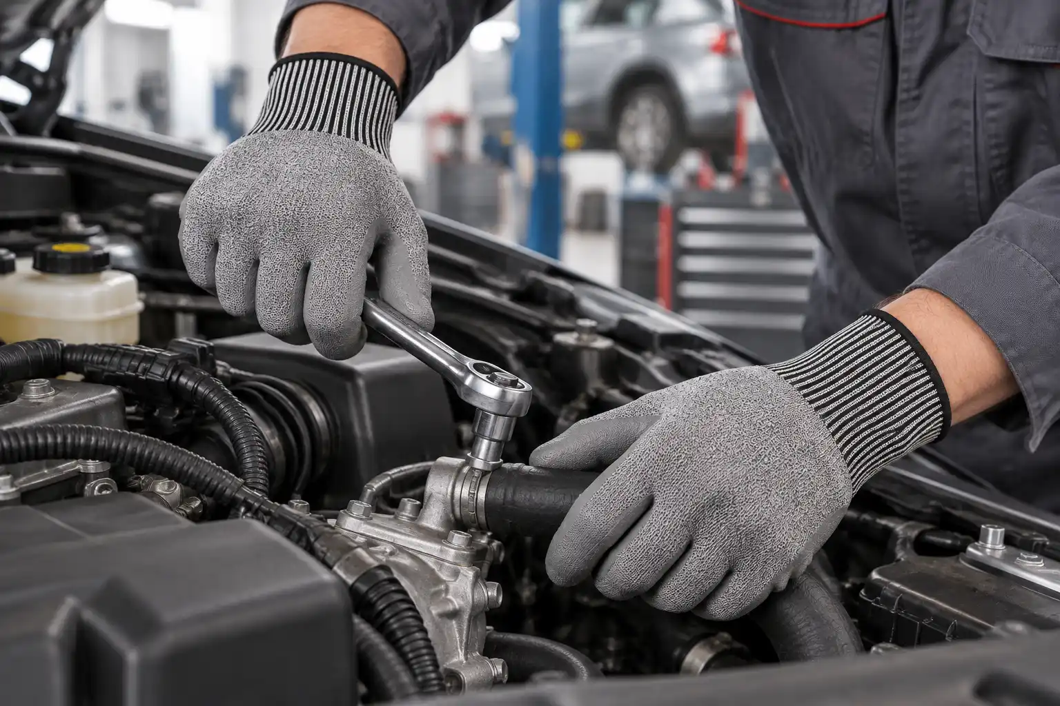13-Gauge ANSI A5 Cut-Resistant PU-Coated Work Gloves (CUT-502)Automobile maintenance