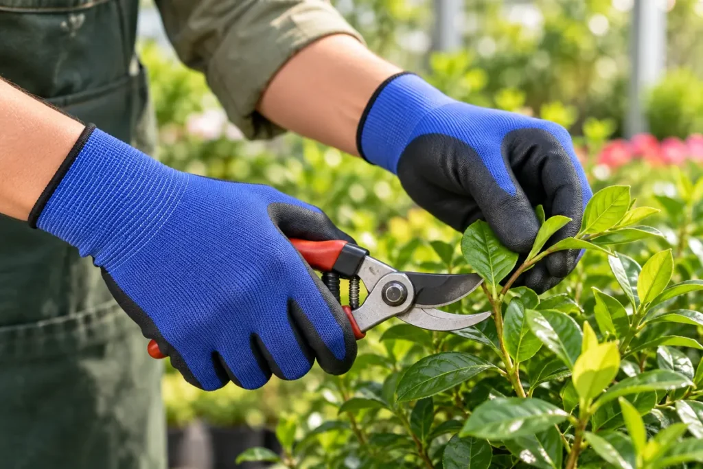 Blue and black polyurethane palm coated gloves PU201-gardening