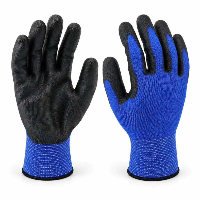 Blue and black polyurethane palm coated work gloves PU201-main