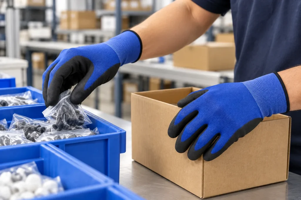 Blue and black polyurethane palm-coated gloves PU201-warehouse-packing