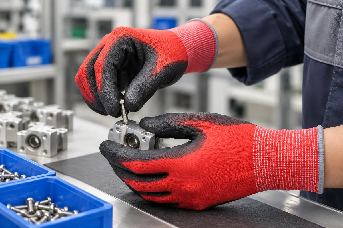 Red Nylon PU-Coated Precision Work Gloves pu202-precision-assembly