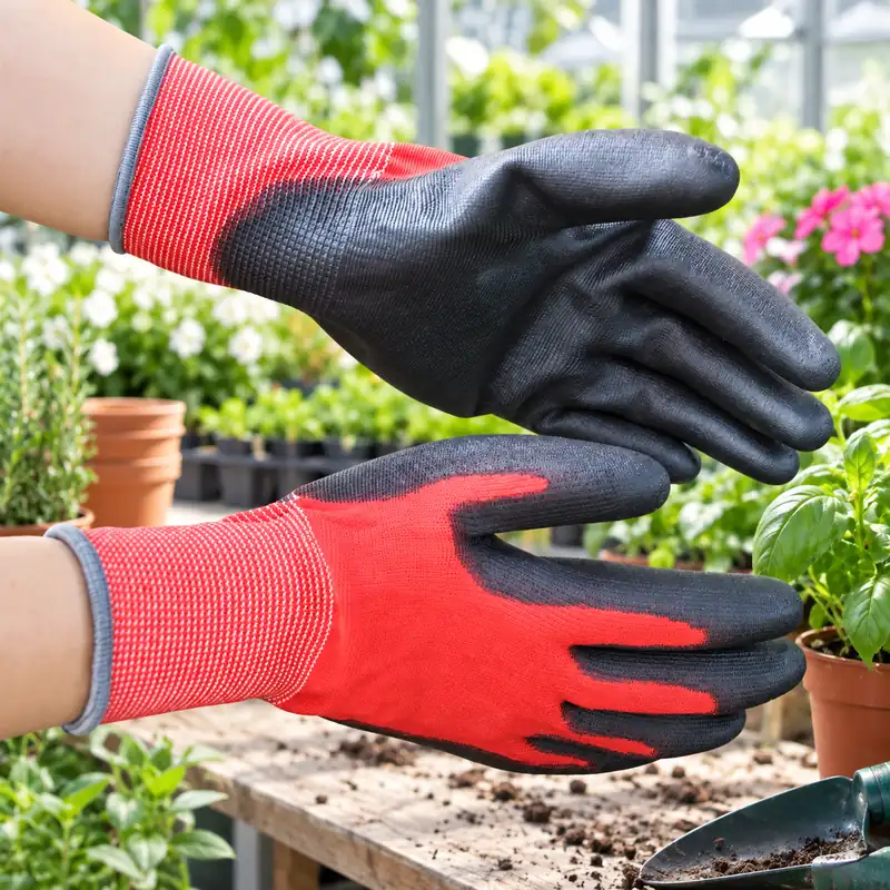 Red Nylon PU-Coated Precision Work Gloves pu202-secondary-greenhouse