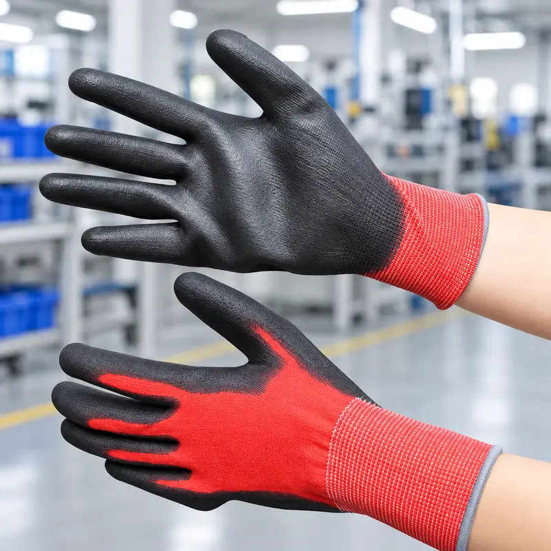 Red Nylon PU-Coated Precision Work Gloves pu202-secondary-industrial