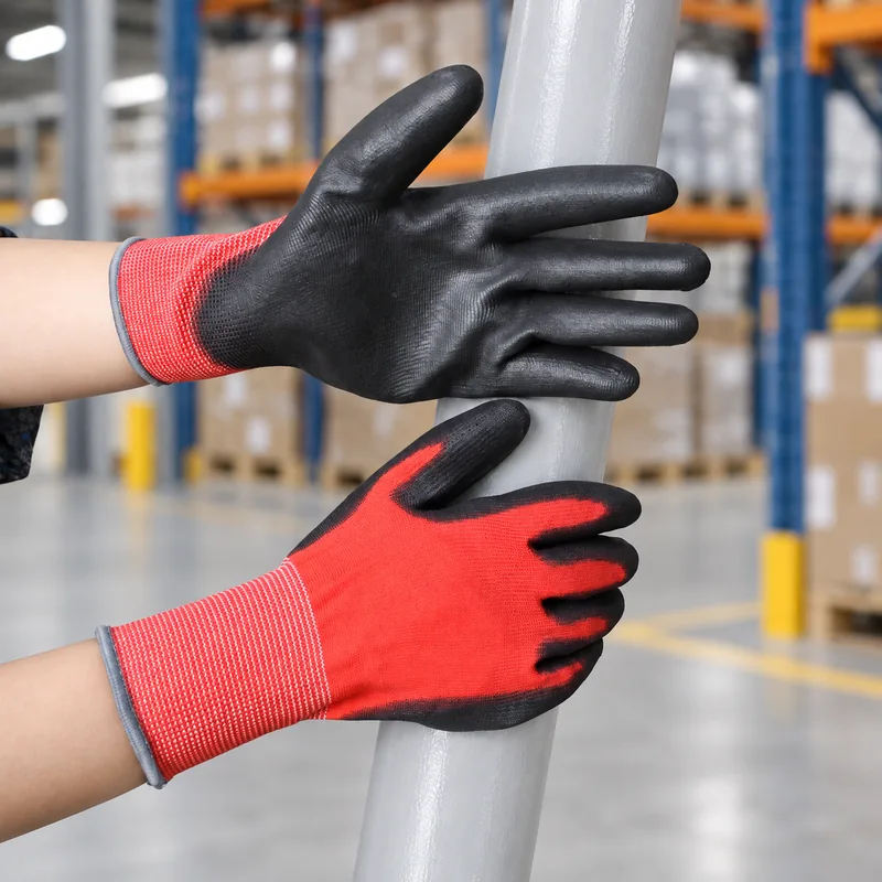Red Nylon PU-Coated Precision Work Gloves pu202-secondary-material-handling
