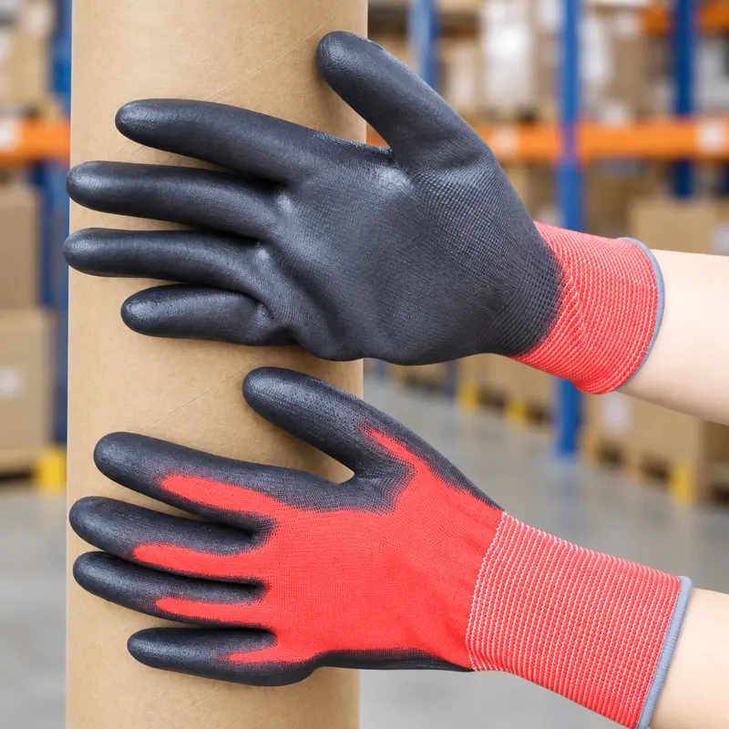 Red Nylon PU-Coated Precision Work Gloves pu202-secondary-warehouse-tube