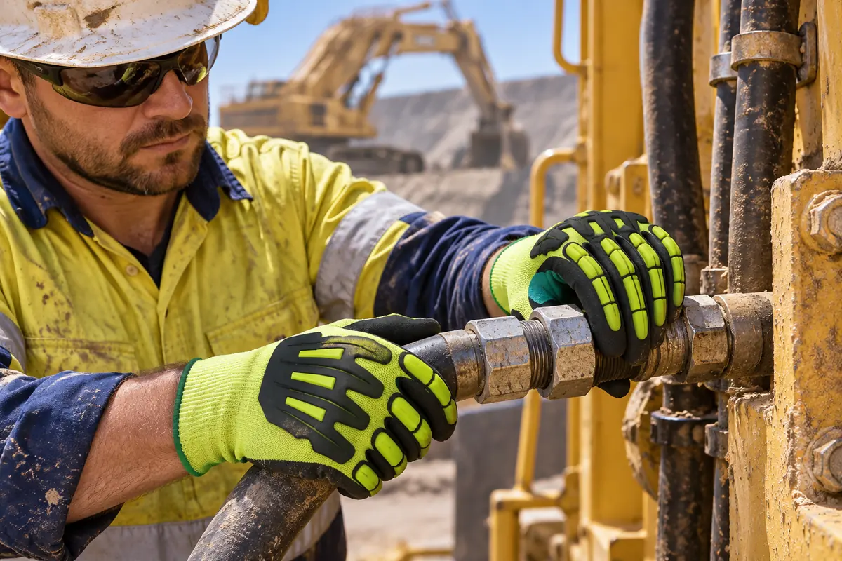 High-Visibility ANSI A5 Sandy Nitrile Cut-Resistant Injected TPR Impact work Gloves (TPR-202)-mining-equipment-maintenance