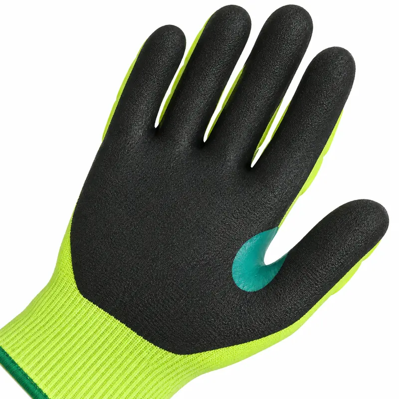 High-Visibility ANSI A5 Sandy Nitrile Cut-Resistant Injected TPR Impact work Gloves (TPR-202)-sandy-nitrile-palm