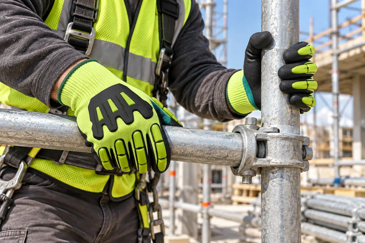High-Visibility ANSI A5 Sandy Nitrile Cut-Resistant Injected TPR Impact work Gloves (TPR-202)-scaffold-tube-handling