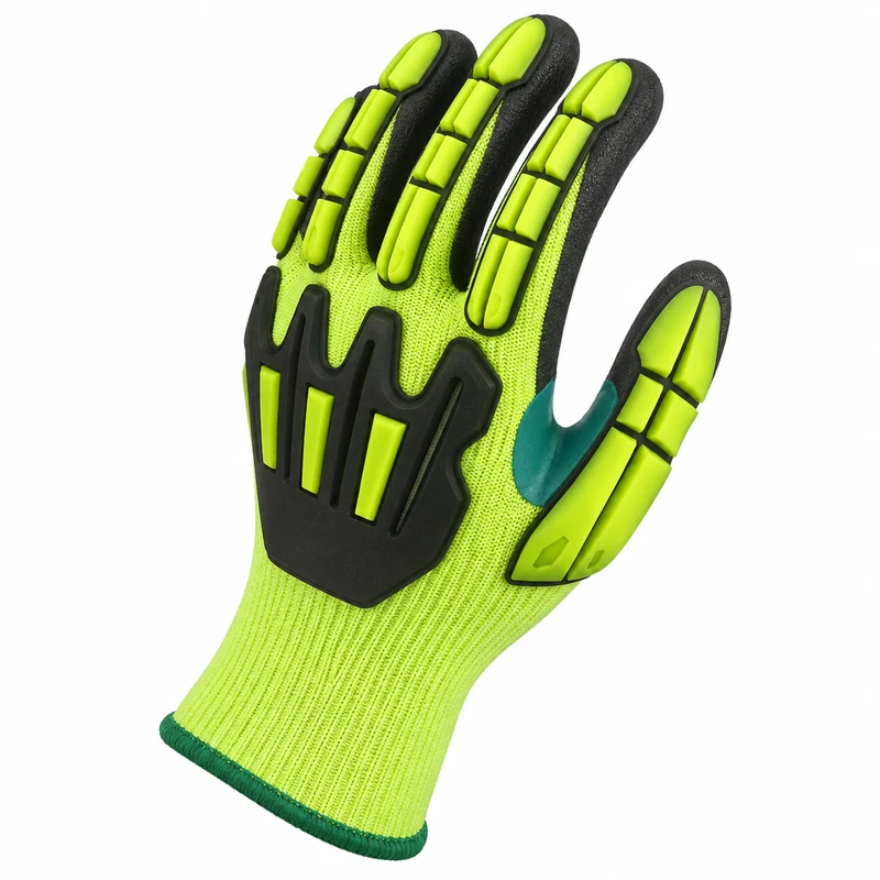 High-Visibility ANSI A5 Sandy Nitrile Cut-Resistant Injected TPR Impact work Gloves (TPR-202)-segmented-impact-guards