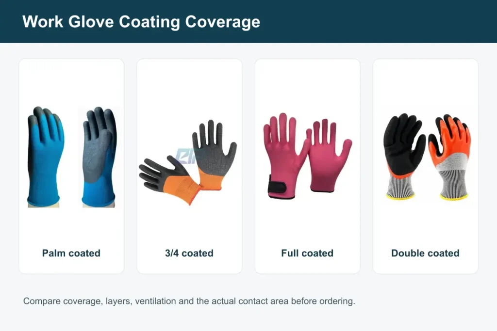Everpro palm coated, fully coated and double coated work gloves compared