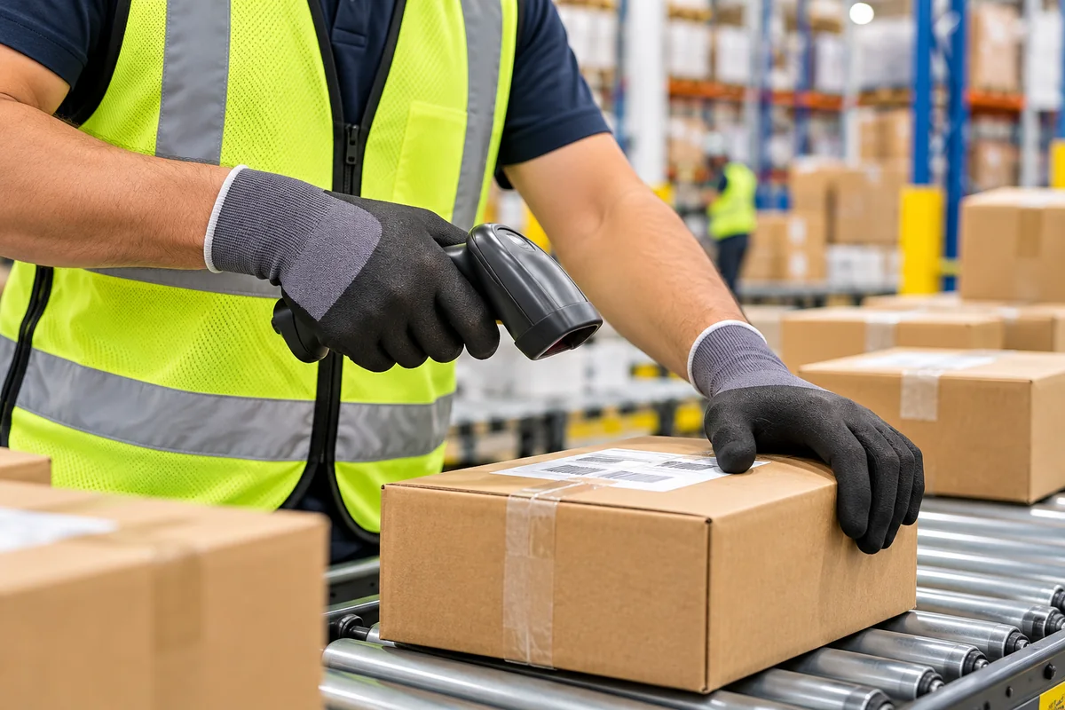13-Gauge Nylon-Spandex Microfoam Nitrile Half-Coated Work Gloves – EN 388 4131X (PT-N102)warehouse-package-sorting